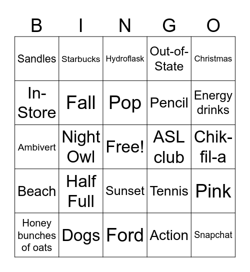 Untitled Bingo Card