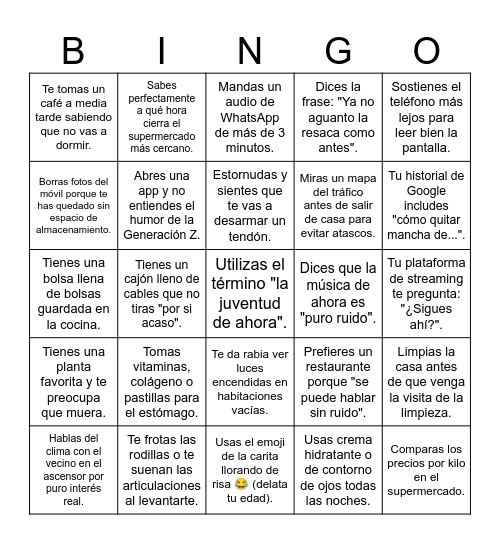 Bingo de los 35 Bingo Card
