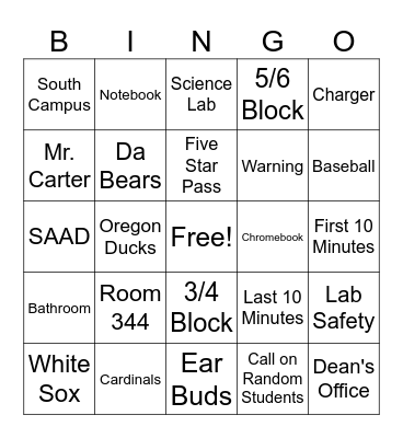 Class Expectations Bingo Card