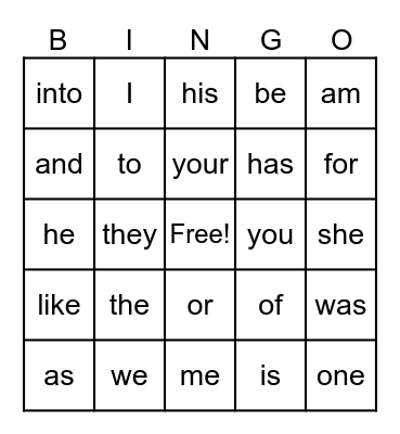 First Grade Sight Words Bingo Card