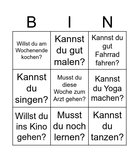 Bingo Modalverben Bingo Card
