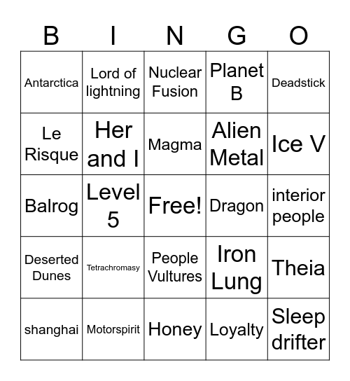 Gizz Forest Hills 2026 Bingo Card