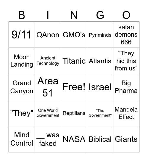 Conspiracy Bingo Card