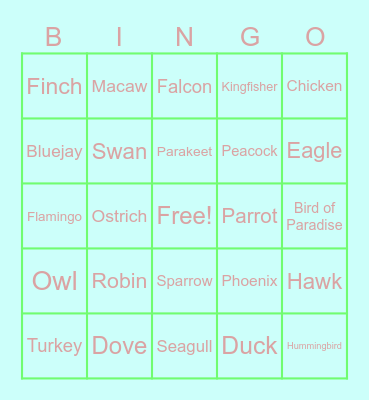 Bird Bingo Card