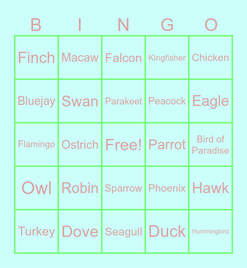 Bird Bingo Card