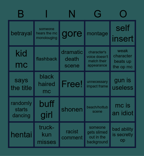 anime bingo Card