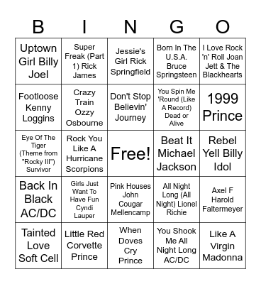 1980-1984 Bingo Card