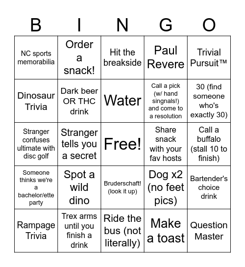 2025 Rampage Bar Crawl Bingo Card