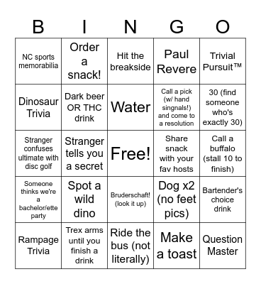 2025 Rampage Bar Crawl Bingo Card