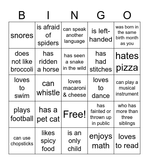 Classroom Bingo Card