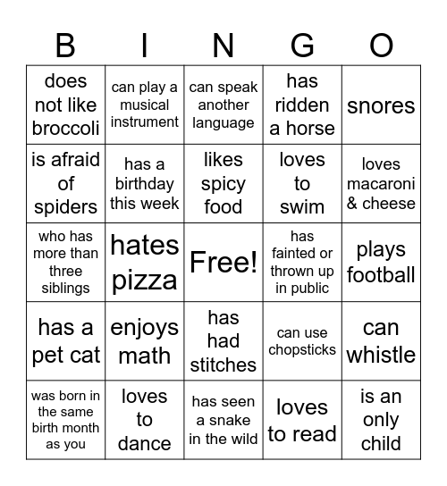 Classroom Bingo Card