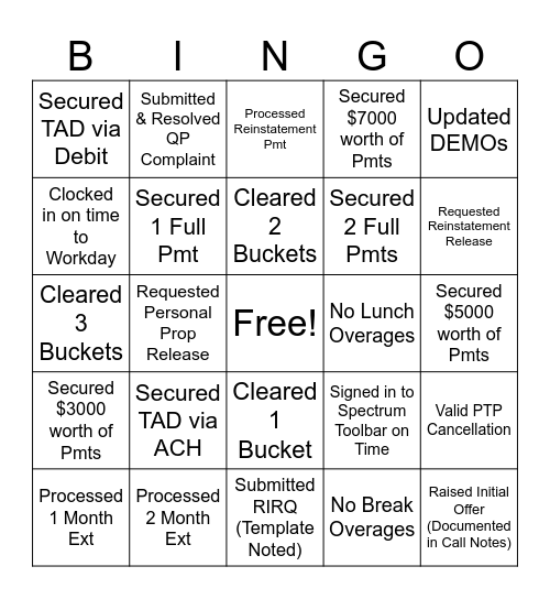 Exeter BINGO Card