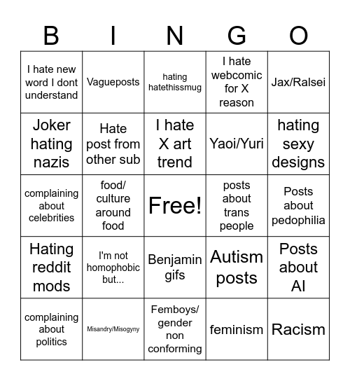 Hatethissmug posts Bingo Card