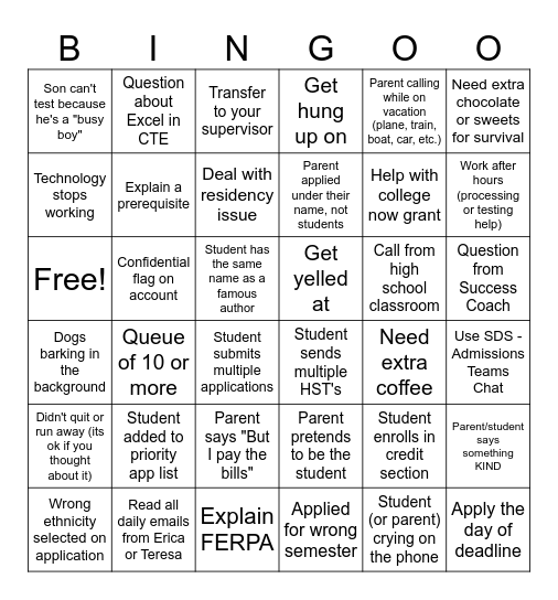 2026 College Now BINGO Card