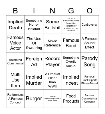Commercial Bingo Card
