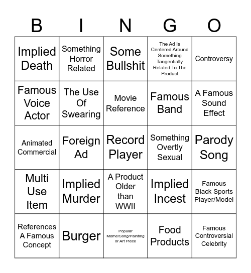 Commercial Bingo Card