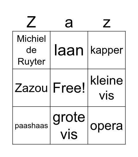 Zazou Bingo Card