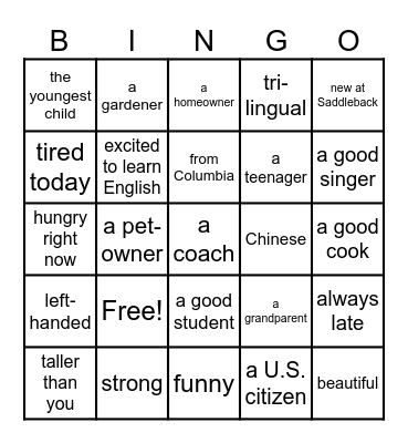 Find someone who is... Bingo Card