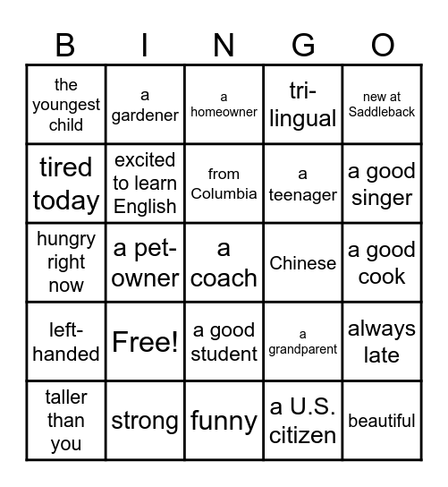 Find someone who is... Bingo Card