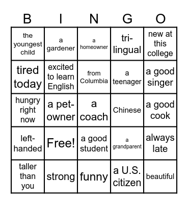 Find someone who is... Bingo Card