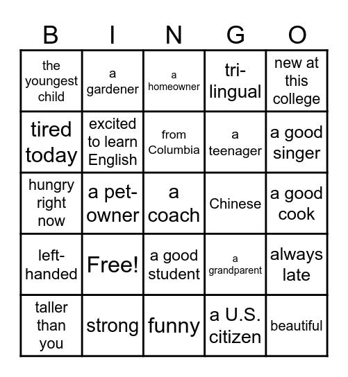 Find someone who is... Bingo Card