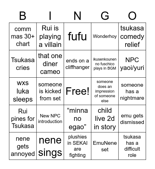 Average WXS Event Bingo Card