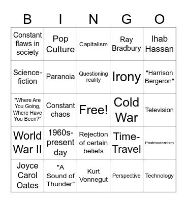 Postmodernism Bingo Card