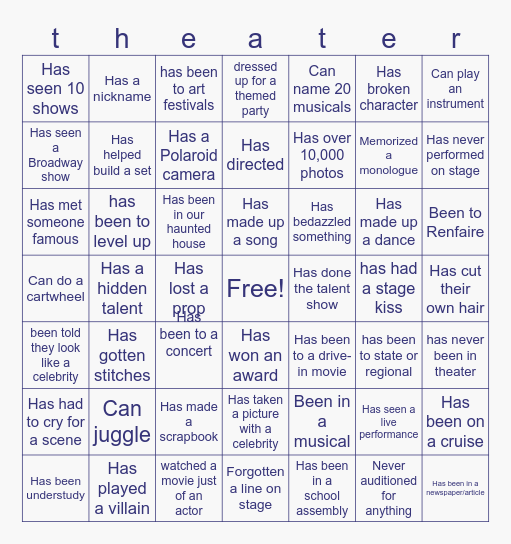 Thespians Bingo Card