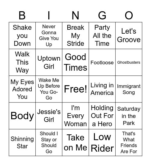 70s 80s Top 100 Music Bingo Card