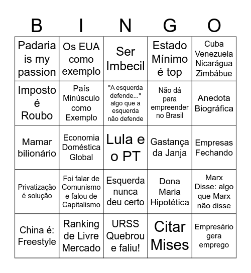 Bingo Liberal Bingo Card