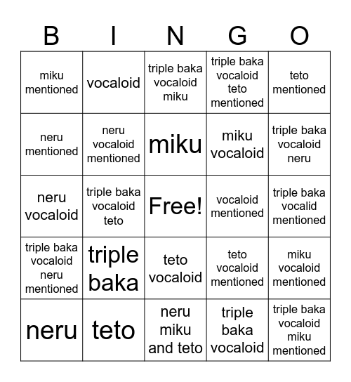 NTZ bingo Card