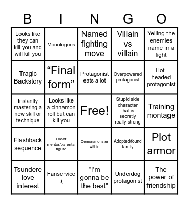 Anime Troupe Bingo Card
