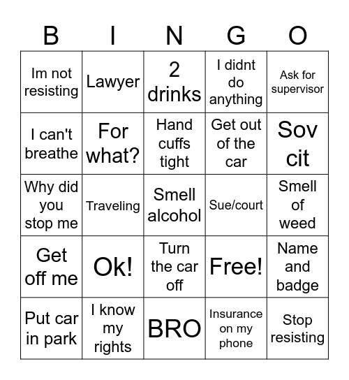 COP Bingo Card