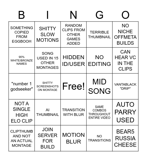 DEEPWOKEN MONTAGE BINGO Card