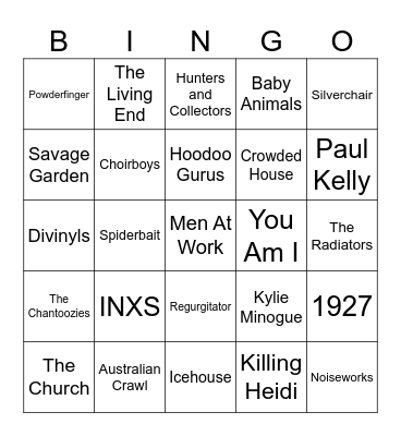 Australian Bands & Artists from the 80's & 90's Bingo Card