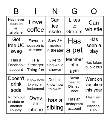 Get to Know You Bingo Card