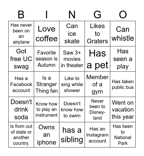 Get to Know You Bingo Card