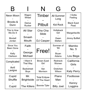 Crowd Favorites (Black Out) Bingo Card