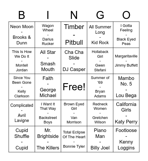 Crowd Favorites (Black Out) Bingo Card