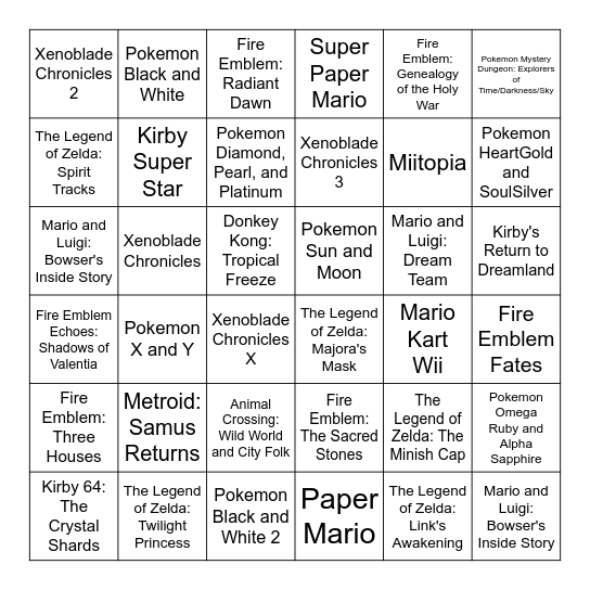 Nintendo Music App Bingo Card