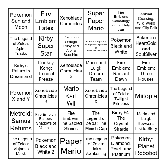 Nintendo Music App Bingo Card