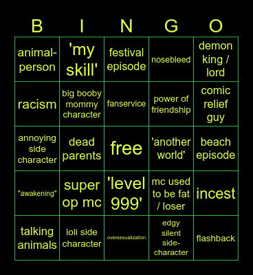 filler slop anime bingo Card