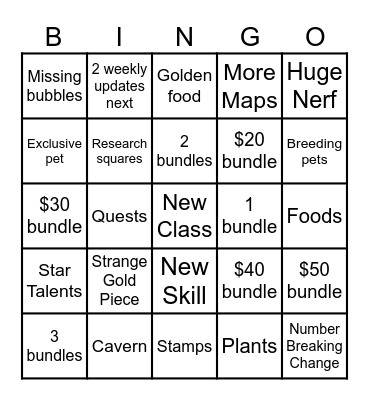 New Update Bingo Card