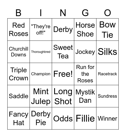Derby Bingo Card