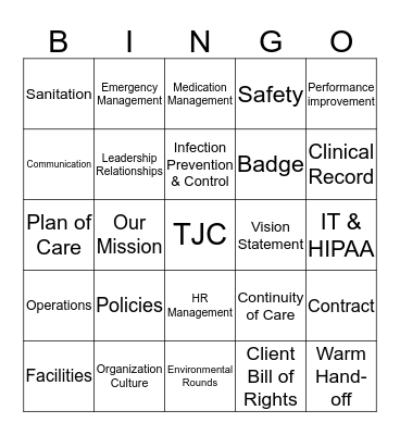 The Joint Commission BINGO Card