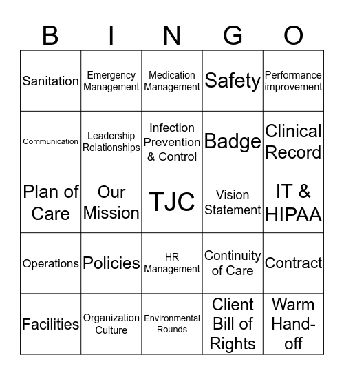 The Joint Commission BINGO Card