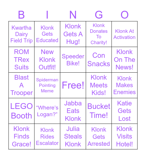 Klonk Bingo 2026 Bingo Card