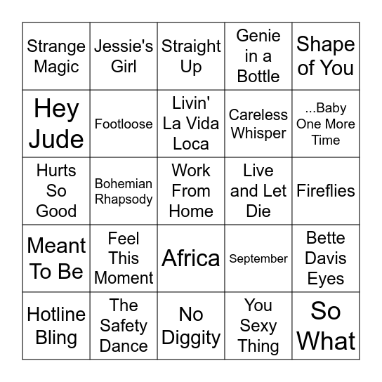 Decades Singo Bingo Card