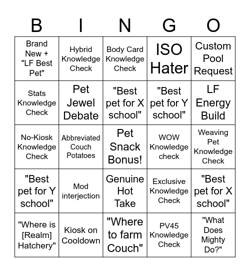 Pet Pavilion Bingo Card