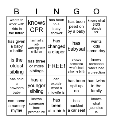 Baby Bingo Card